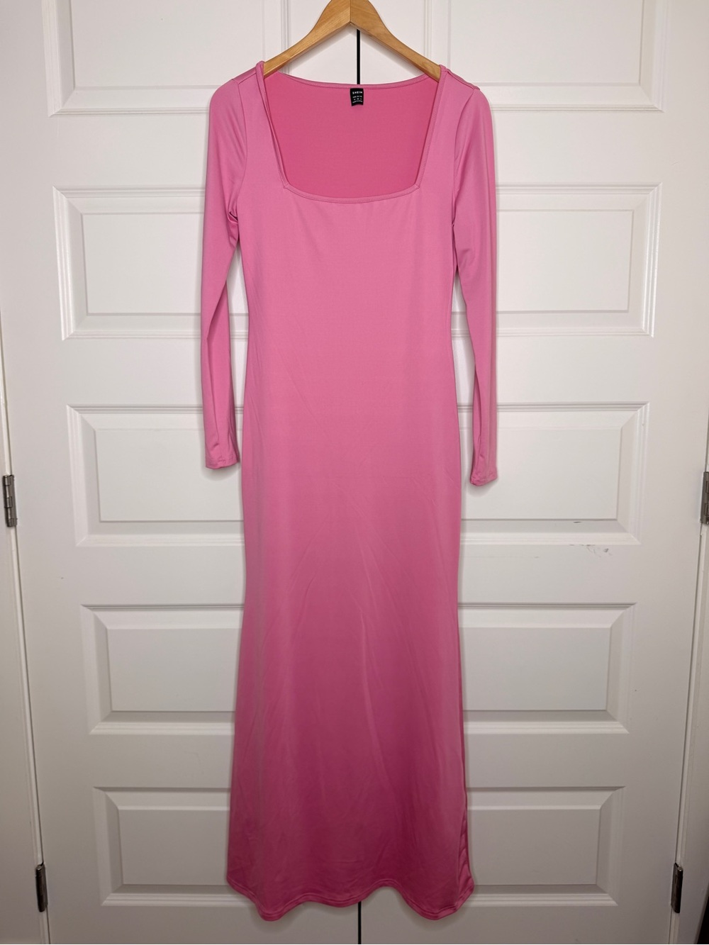 SHEIN Pink Square Neck Long Sleeve Maxi Dress